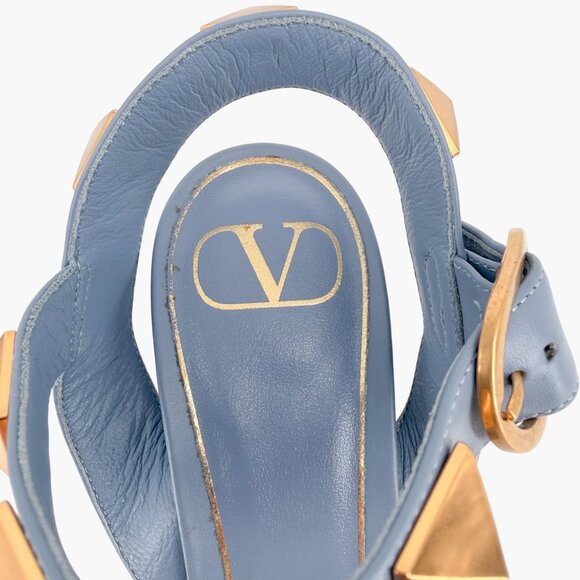 Valentino Garavani Roman Stud Block Heel Sandals Blue Leather Size 39 US 9 - Picture 14 of 15